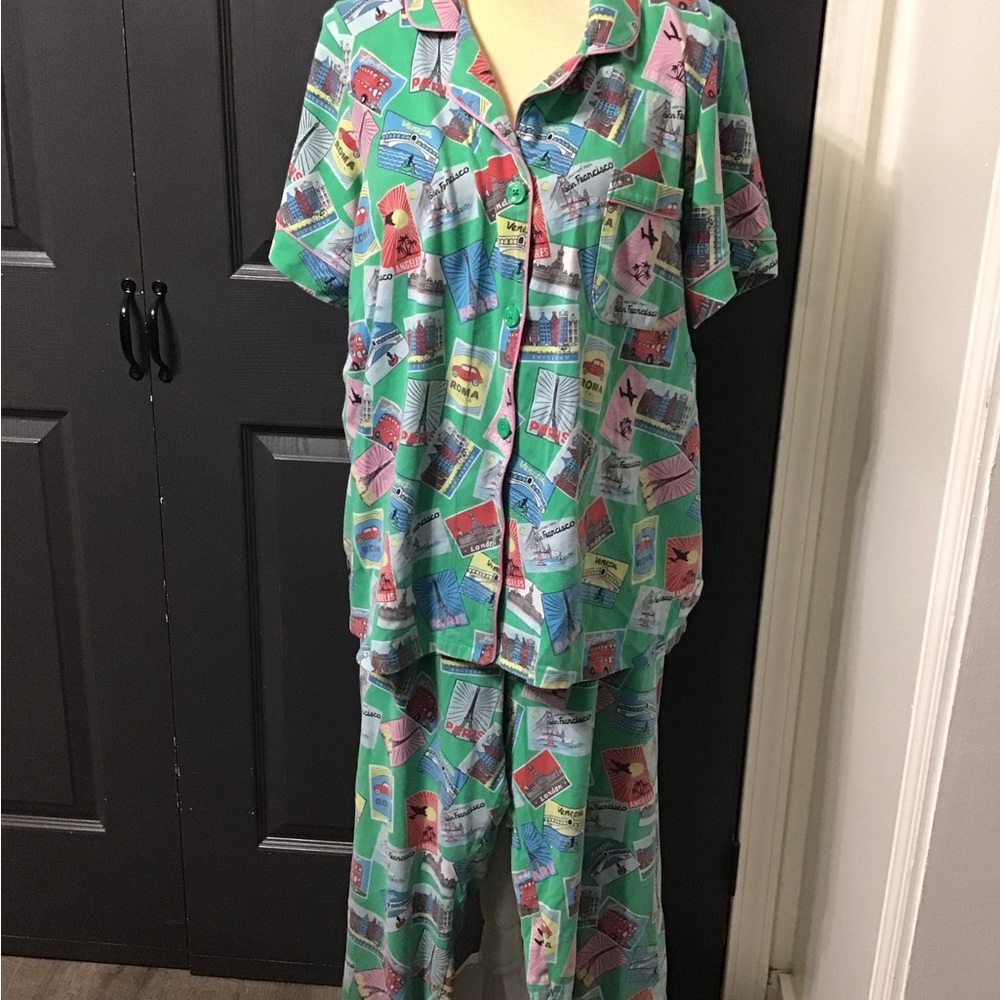 BedHead Pajama Set World Passport Print Paris London